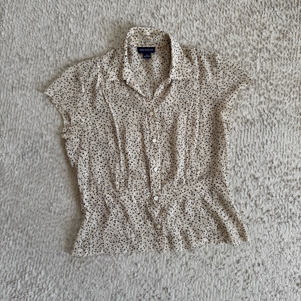 100% Silk Polka Dot Button-Up Blouse